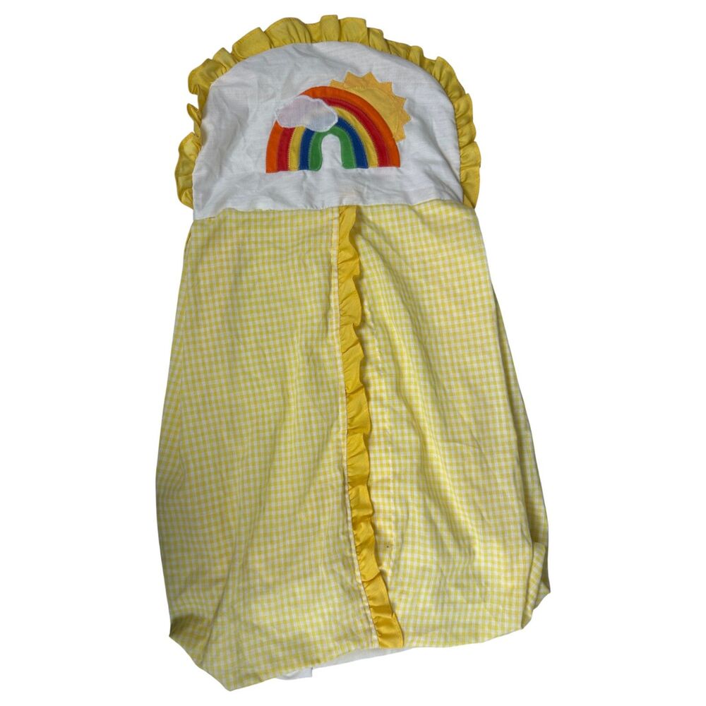 Vintage 1980s Yellow Rainbow Gingham Hanging Diaper Caddy